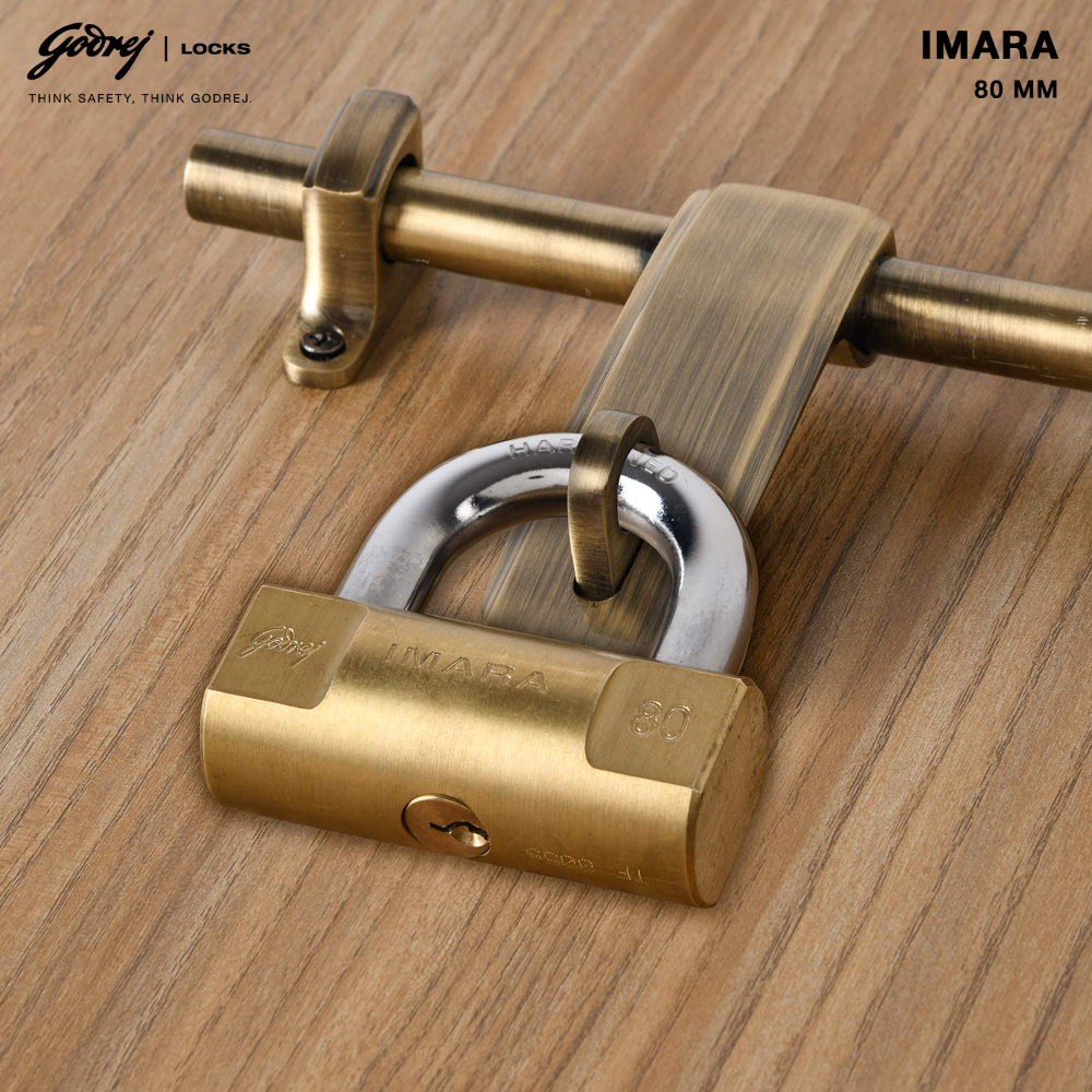 Godrej Locks I Godrej Imara 80 mm I 3 Keys I For Shutters, Grills & Main Doors I Brass Finish | 1 Years Warranty